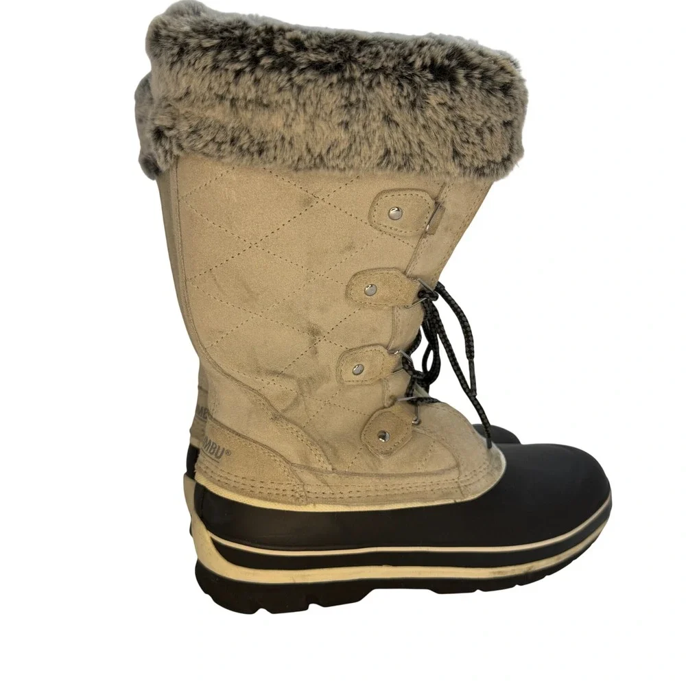 Khombu Emily Womens Tan Black Faux Fur Quilted Winter Snow Duck Boots Size 9M